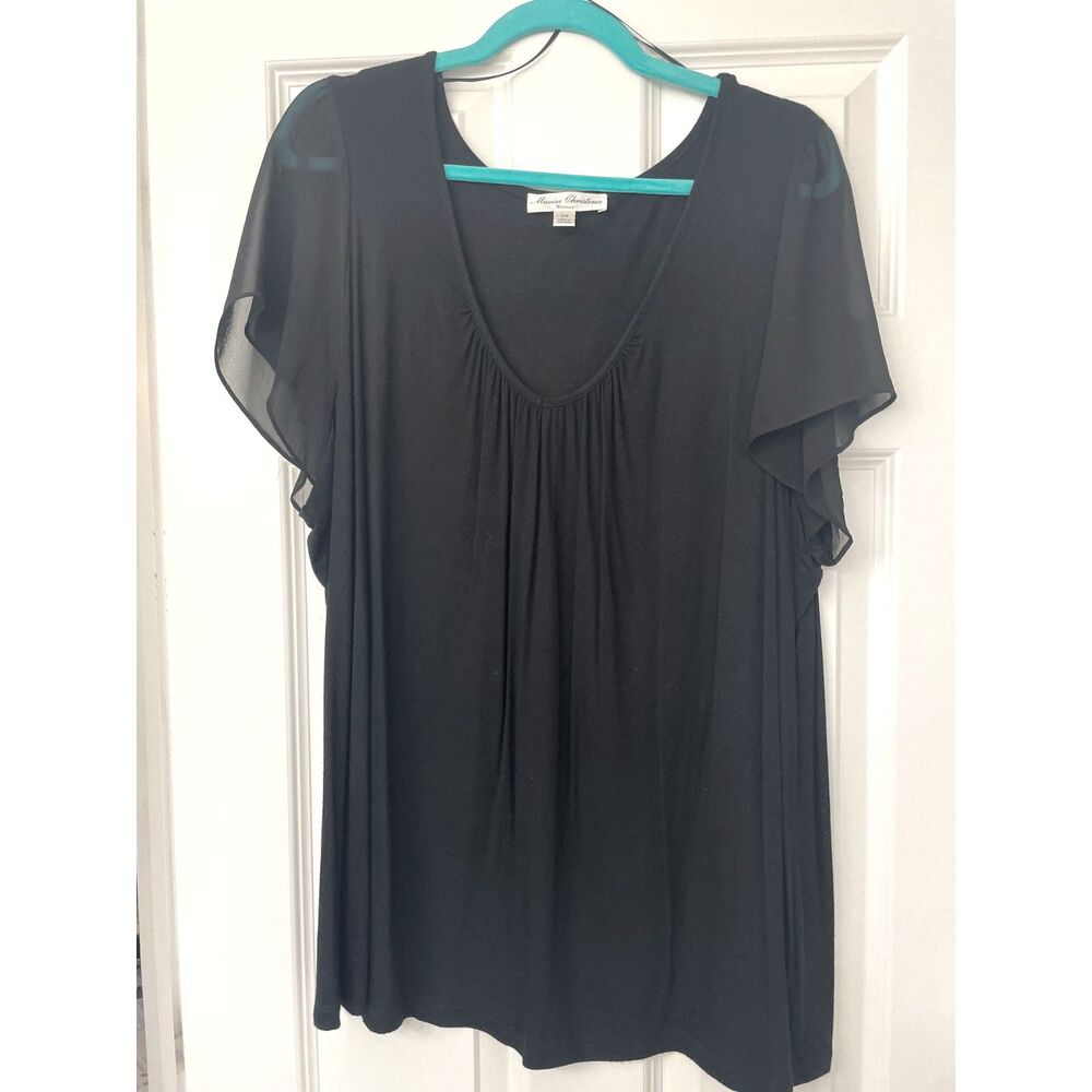 Women's Marisa Christina  Black Flutter Sleeve 2x Blouse